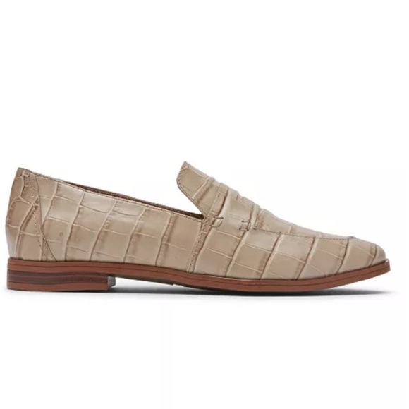 Rockport Perpetua Penny Loafer round toe slip on snake embossed leather tan 11 - Picture 1 of 14